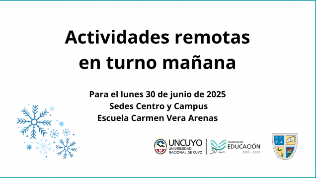 imagen Turno mañana del lunes 30 de junio: habrá actividad remota por nevadas