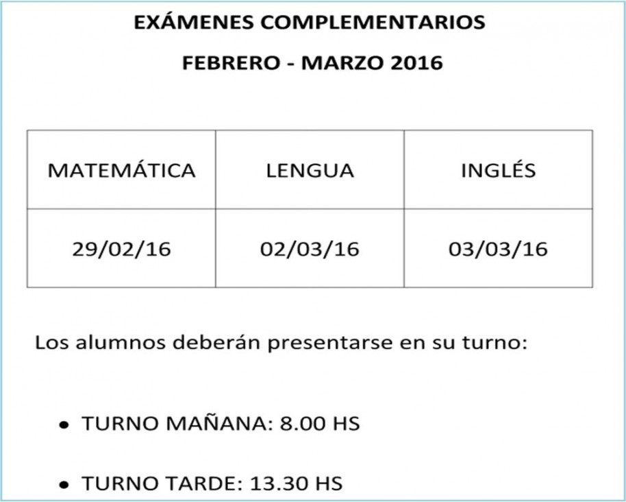 imagen Fechas para la mesas de éxamenes complementarios  